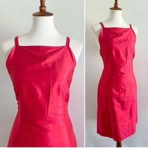 Deadstock 90s 100% Silk Square Neck Watermelon Pink Summer Midi Dress